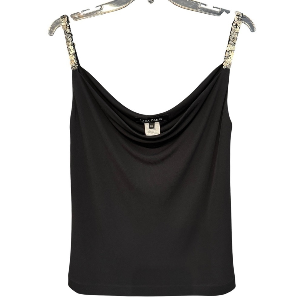 ✨ Lida Baday Sequin Strap Cowl Neck Top | Black | Size M